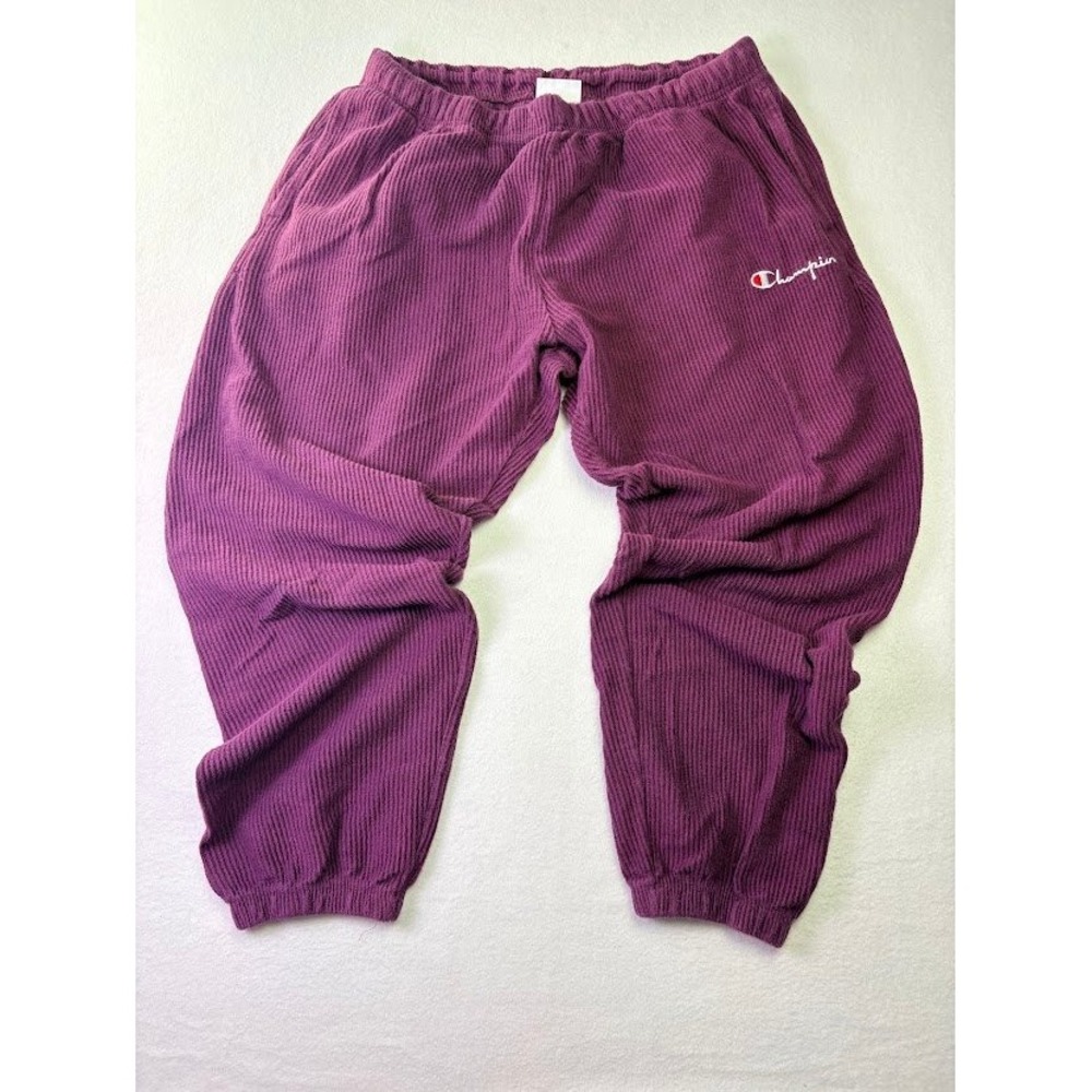 Champion Ribbed Corduroy Joggers Mens XL Purple Textured Sweatpants VTG